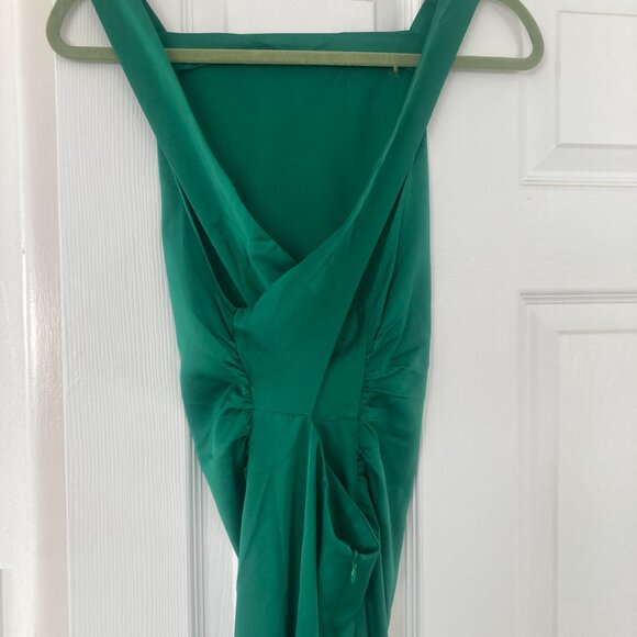 Commense Cowl Neck Satin Back Cross Long Dress - Green - Picture 6 of 9